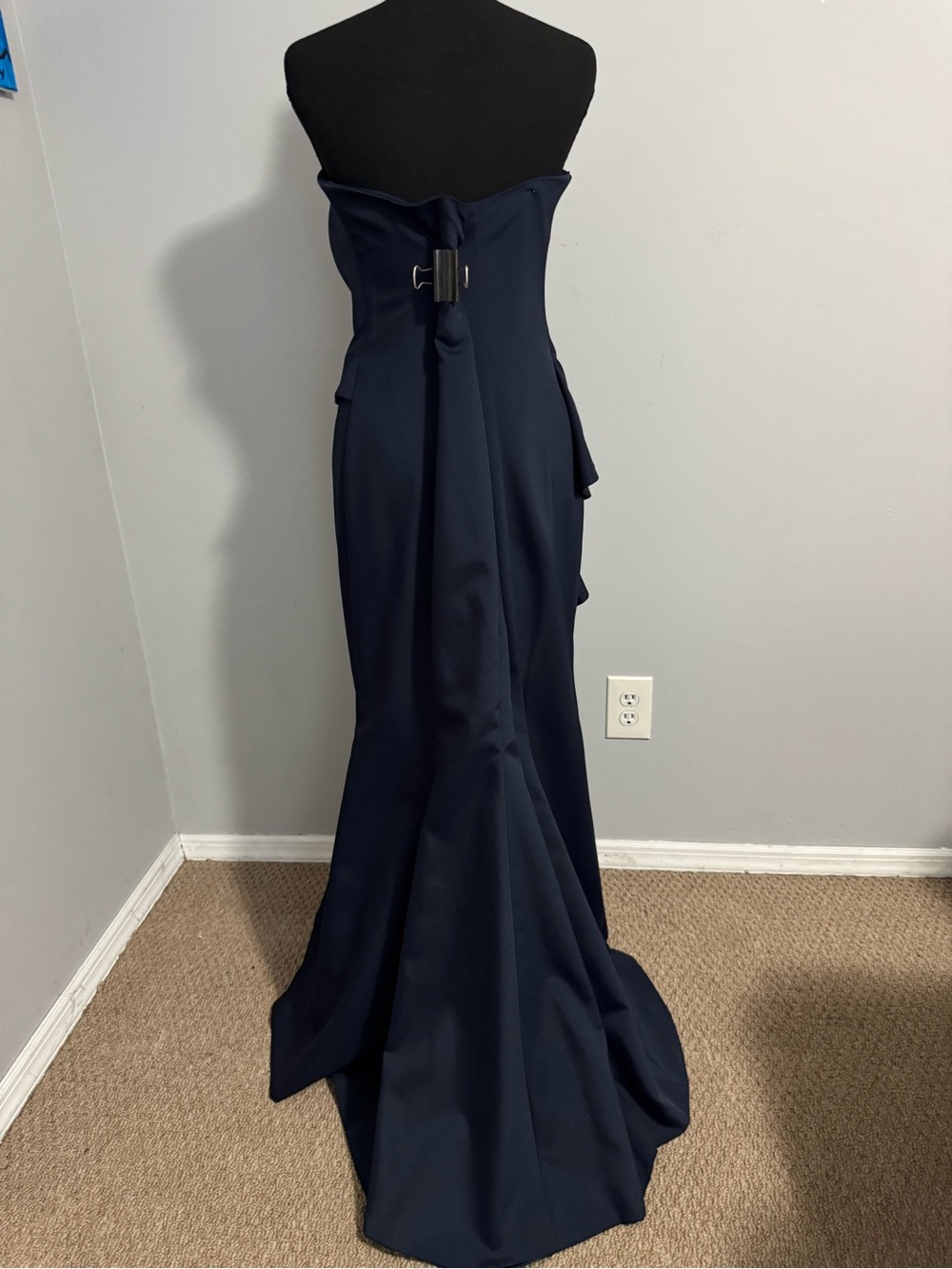 Strapless Navy Column Gown with Side Ruffle - Picture 2 of 2